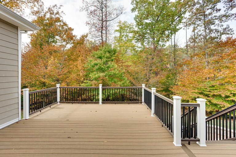 Beautiful wooden deck overlooking forest