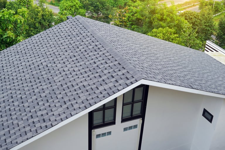 Modern house with gray asphalt roof